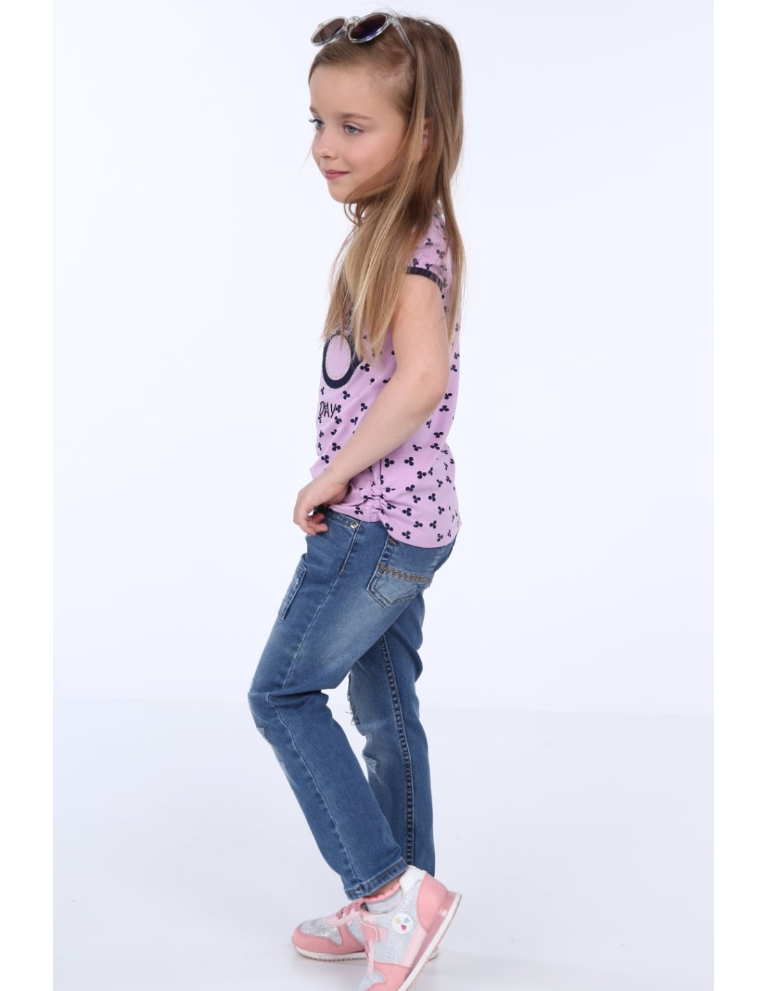 Pantaloni fete din denim cu plasture NDZ207 - Magazin online - Boutique